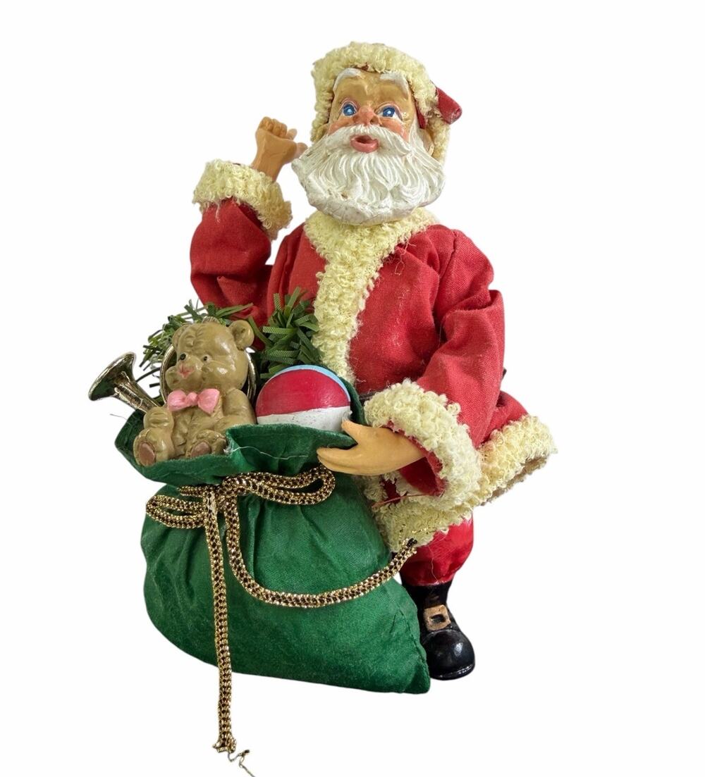 Vintage Santa W/toy Sack St.Nick Fabric Paper Mache 6”x4” Kurt Adler??